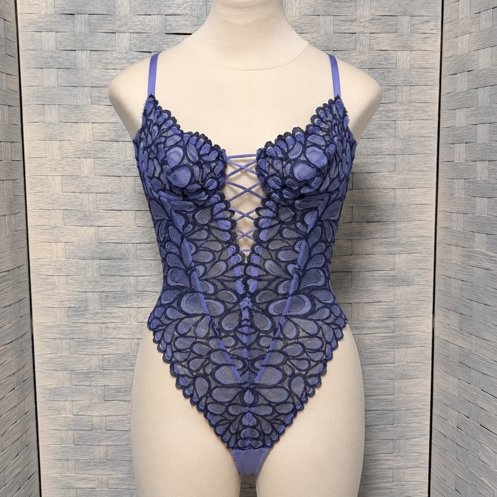 Savage X Fenty Savage Not Sorry Teddy Purple Lace Up Lingerie Body Suit Womens S